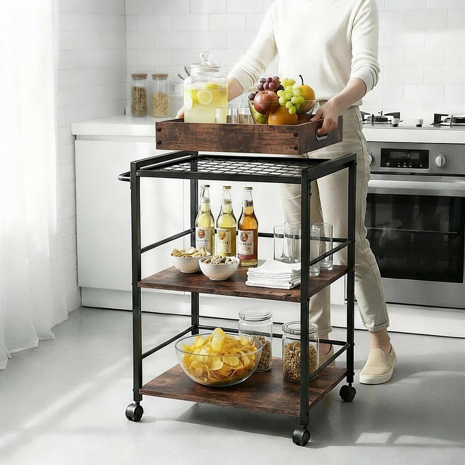 Tectake Servierwagen  Worcester  Industrial Style Holz und Stahl  