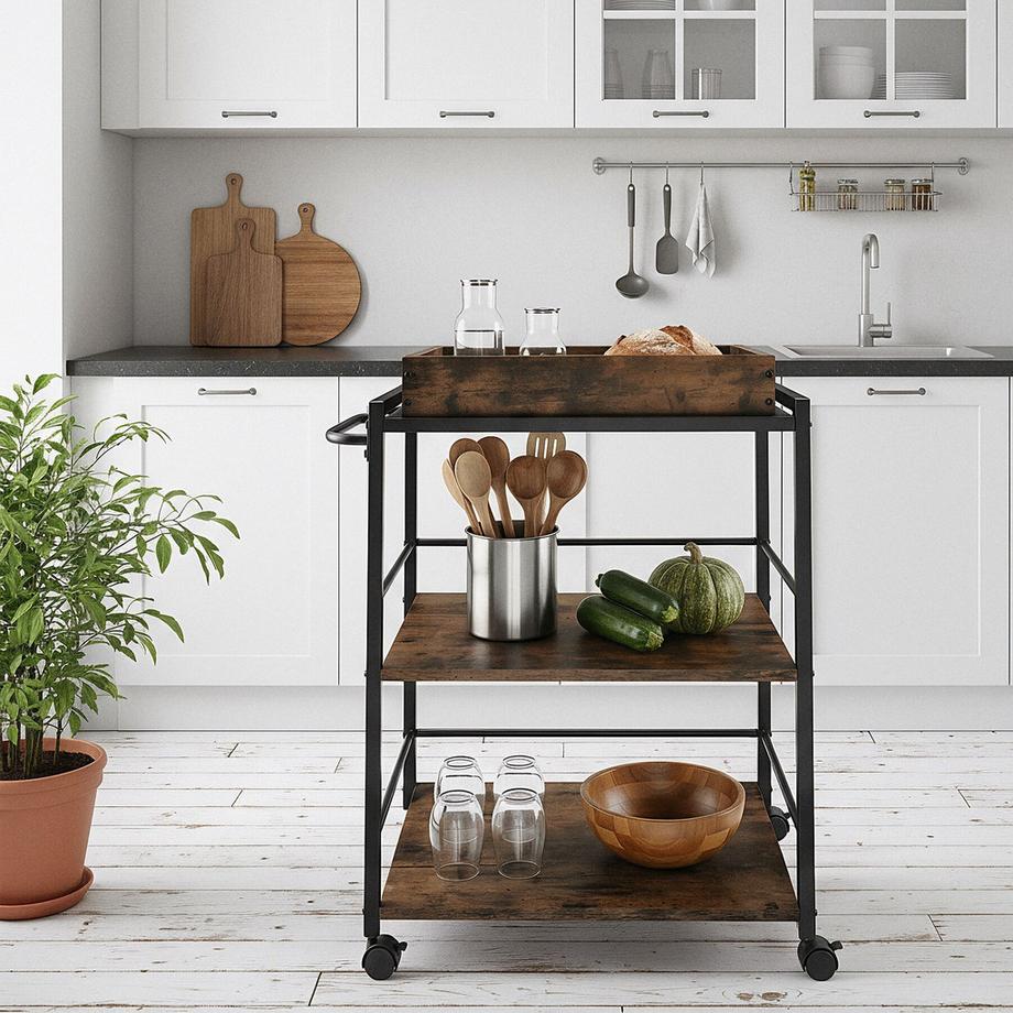 Tectake Servierwagen  Worcester  Industrial Style Holz und Stahl  
