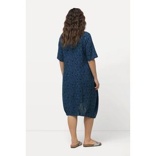 Ulla Popken  Kleid, Leinenmix, Bogensaum, V-Ausschnitt, Halbarm 