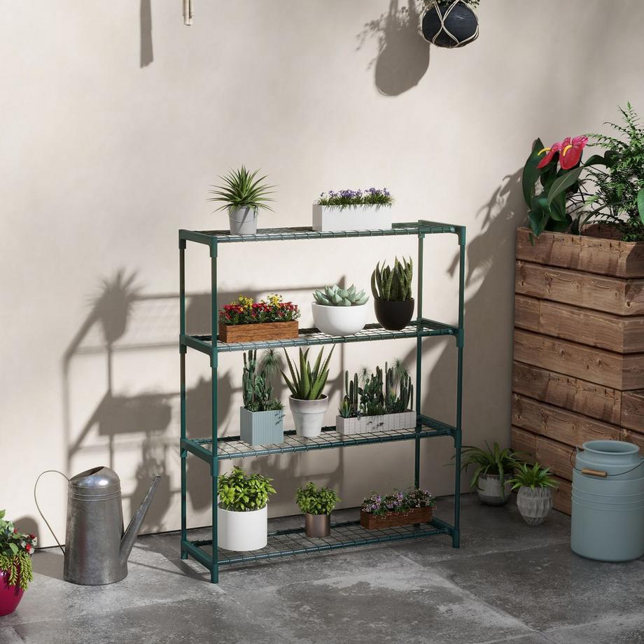 Northio Étagère À Plantes, Support À Fleurs Avec Étagère À Fleurs À 4 Niveaux, Support À Plantes Pour Jardin, Balcon, Acier, Vert Foncé, 89 X 28 X 107 Cm  