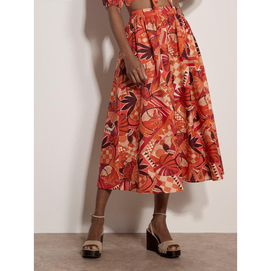 APRICOT Gonna Midi Patchwork Foglie Tropicali  