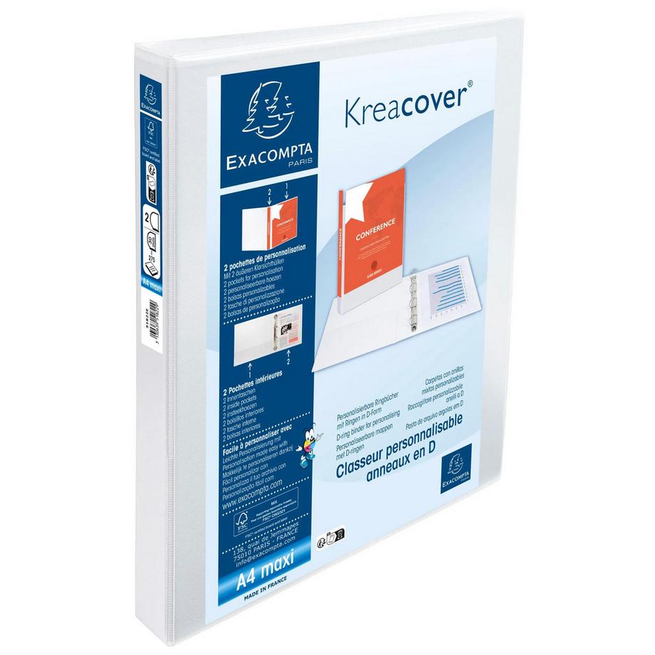 Classeur PP personnalisable Kreacover - 2 anneaux en D 30mm - A4 maxi - x 10