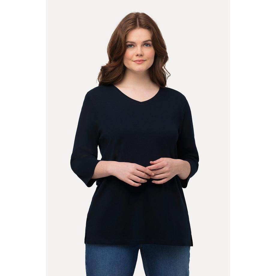 Ulla Popken Maglia Jersey a Costine Scollo a V Maniche 3/4  