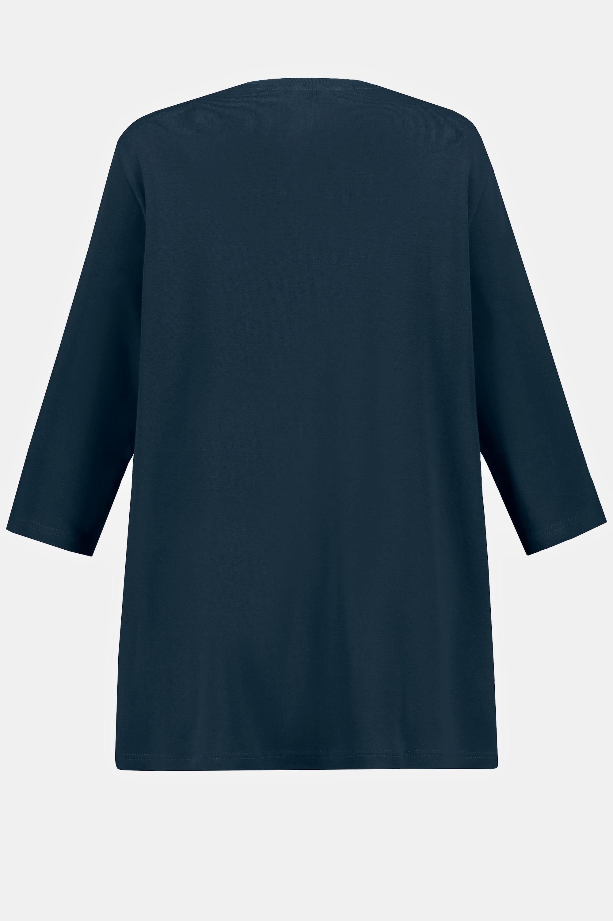 Ulla Popken  Shirt, Rippjersey, V-Ausschnitt, 3/4-Arm, Biobaumwolle 