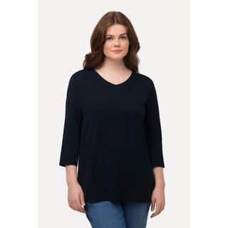 Ulla Popken  Shirt, Rippjersey, V-Ausschnitt, 3/4-Arm, Biobaumwolle 