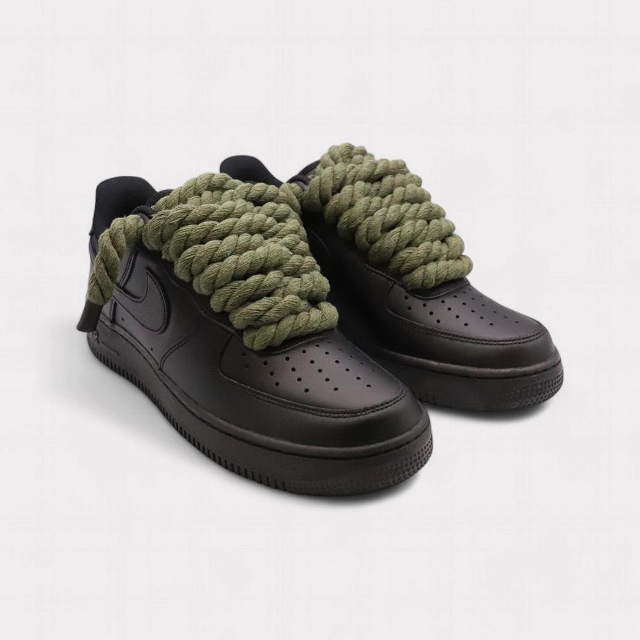 NIKE Air Force 1 Black Rope Lace Sneakers  