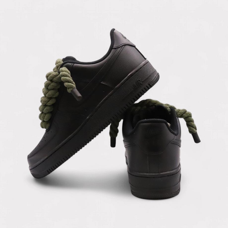 NIKE Air Force 1 Black Rope Lace Sneakers  