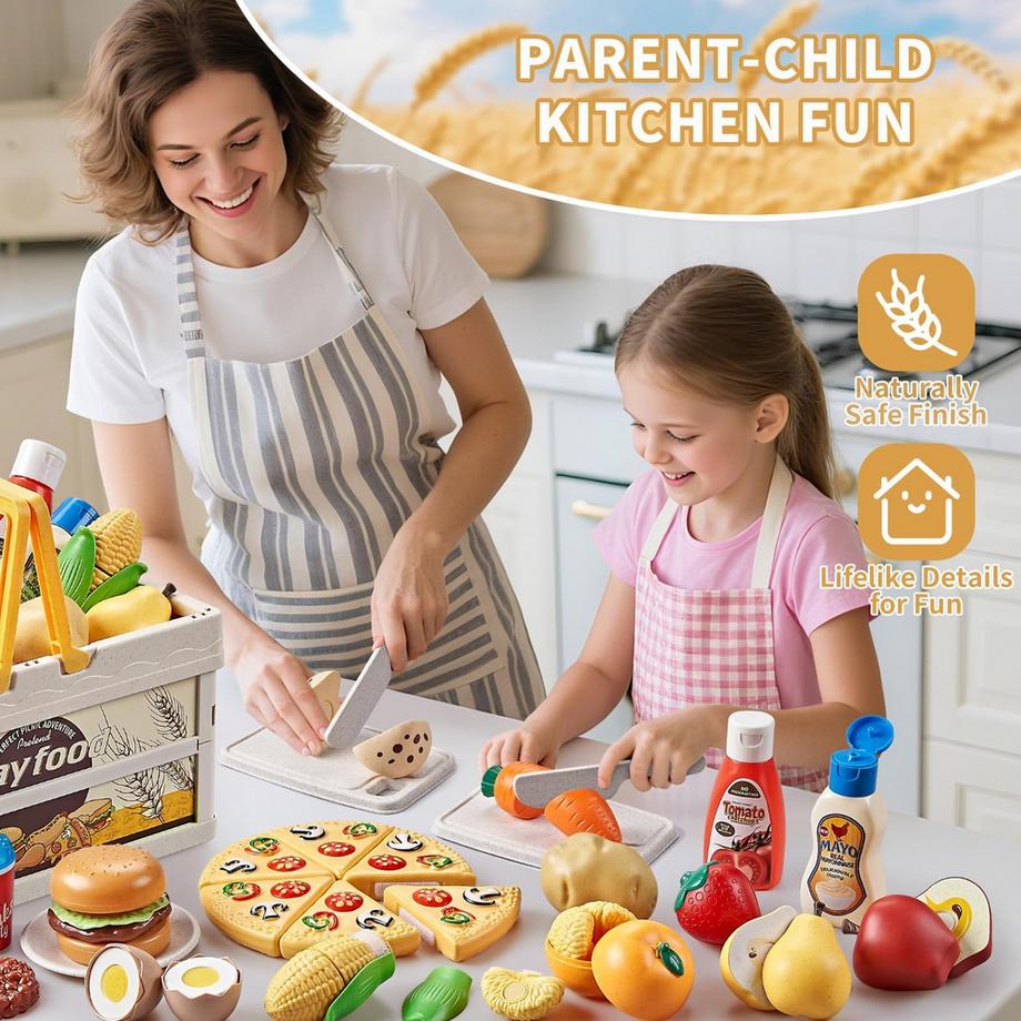 Activity-board  83-Teiliges Spielfutter - Kinderküchenzubehör mit Picknickkorb & Decke - Spielzeugfutter zum Schneiden 