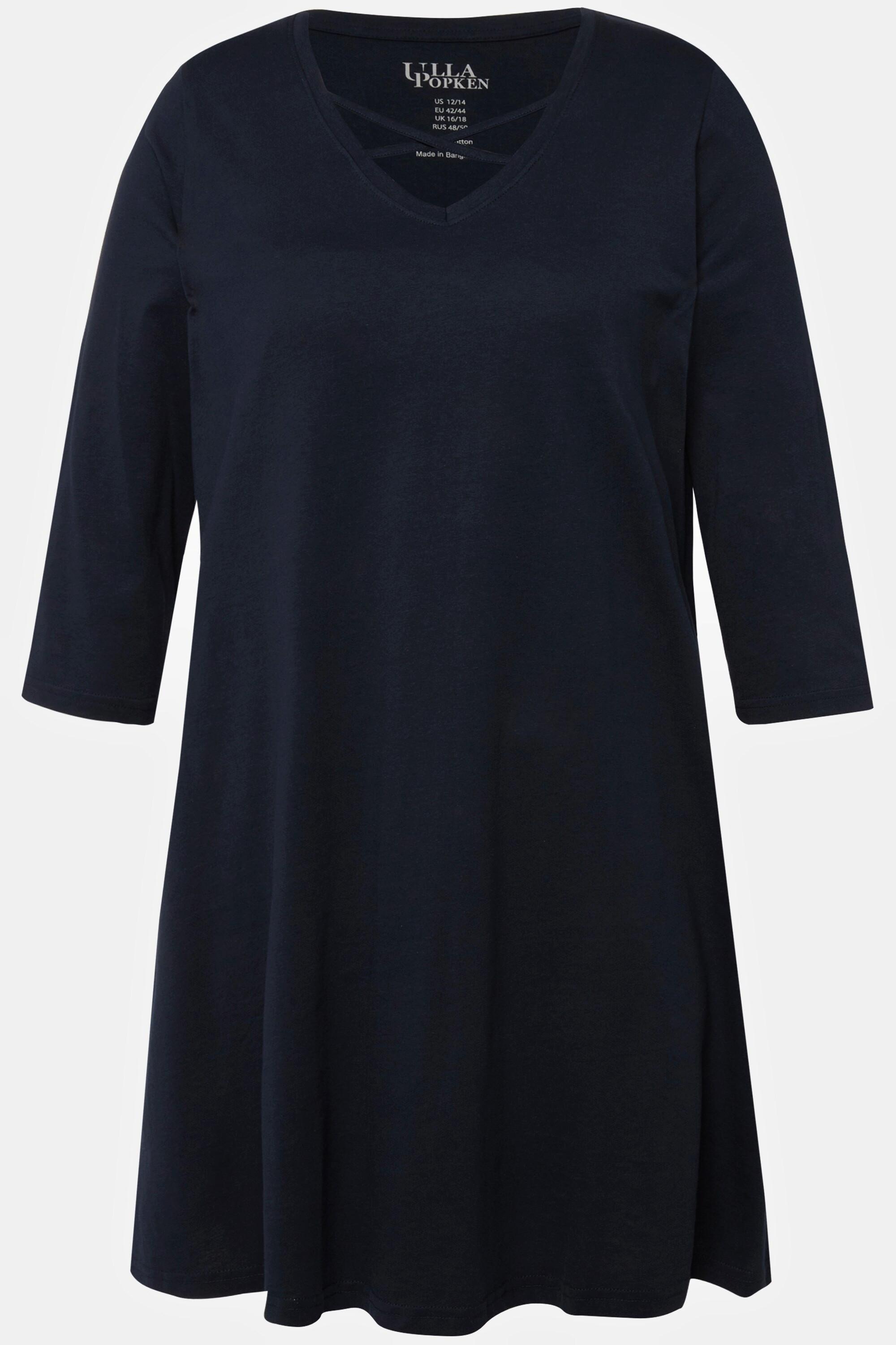 Ulla Popken  Longshirt, Zierbänder, A-Linie, V-Ausschnitt, 3/4-Arm 