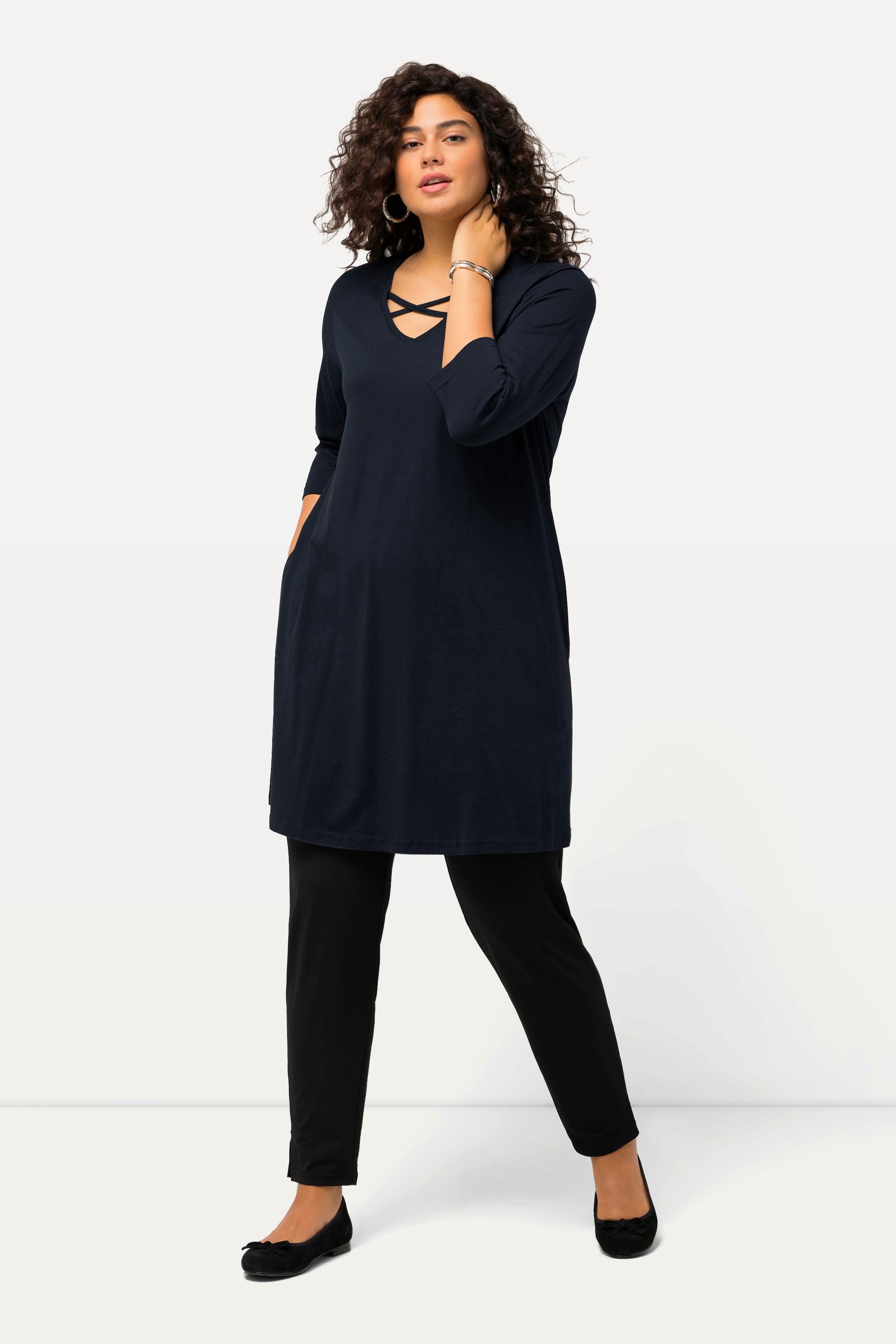 Ulla Popken  Longshirt, Zierbänder, A-Linie, V-Ausschnitt, 3/4-Arm 