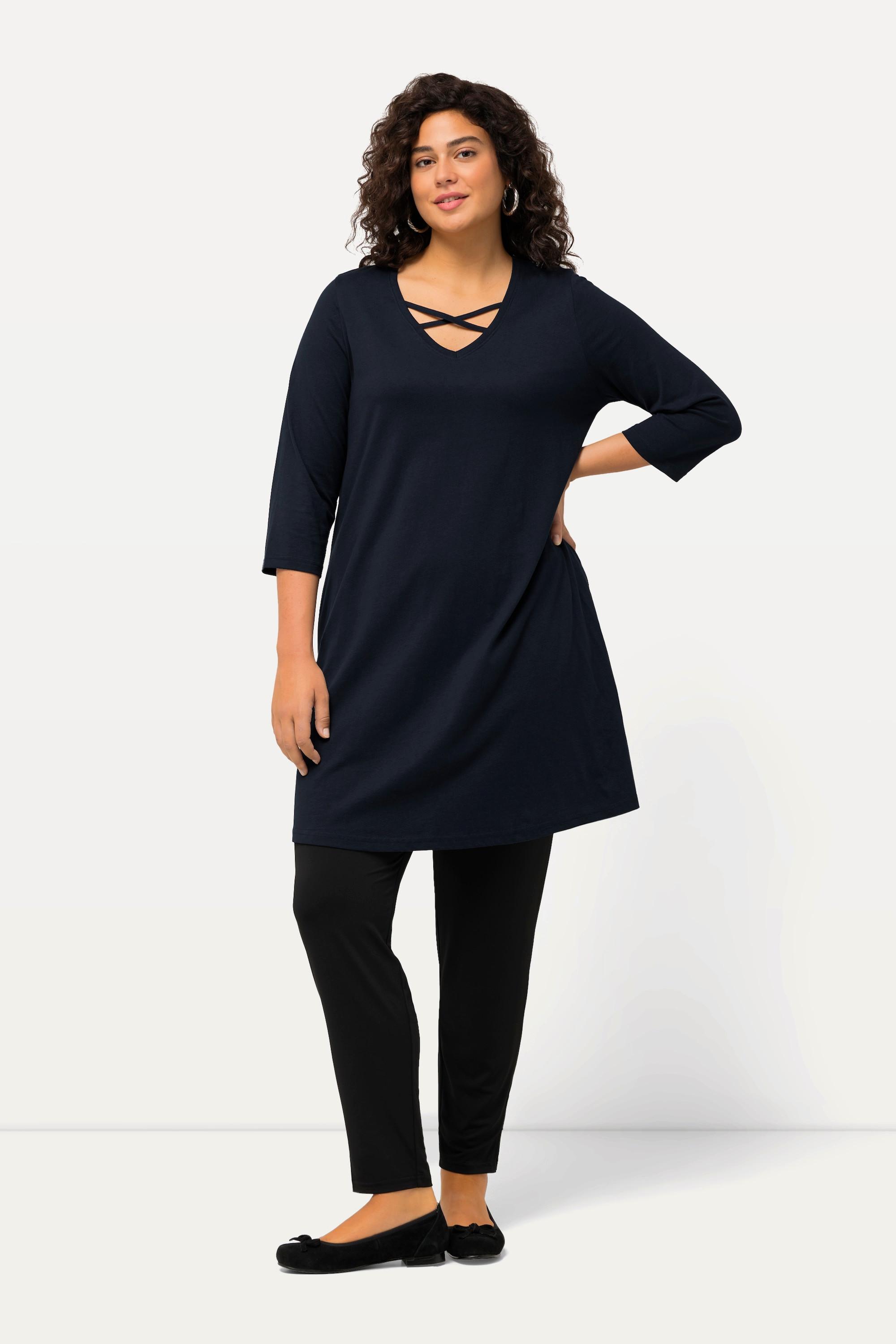 Ulla Popken  Longshirt, Zierbänder, A-Linie, V-Ausschnitt, 3/4-Arm 