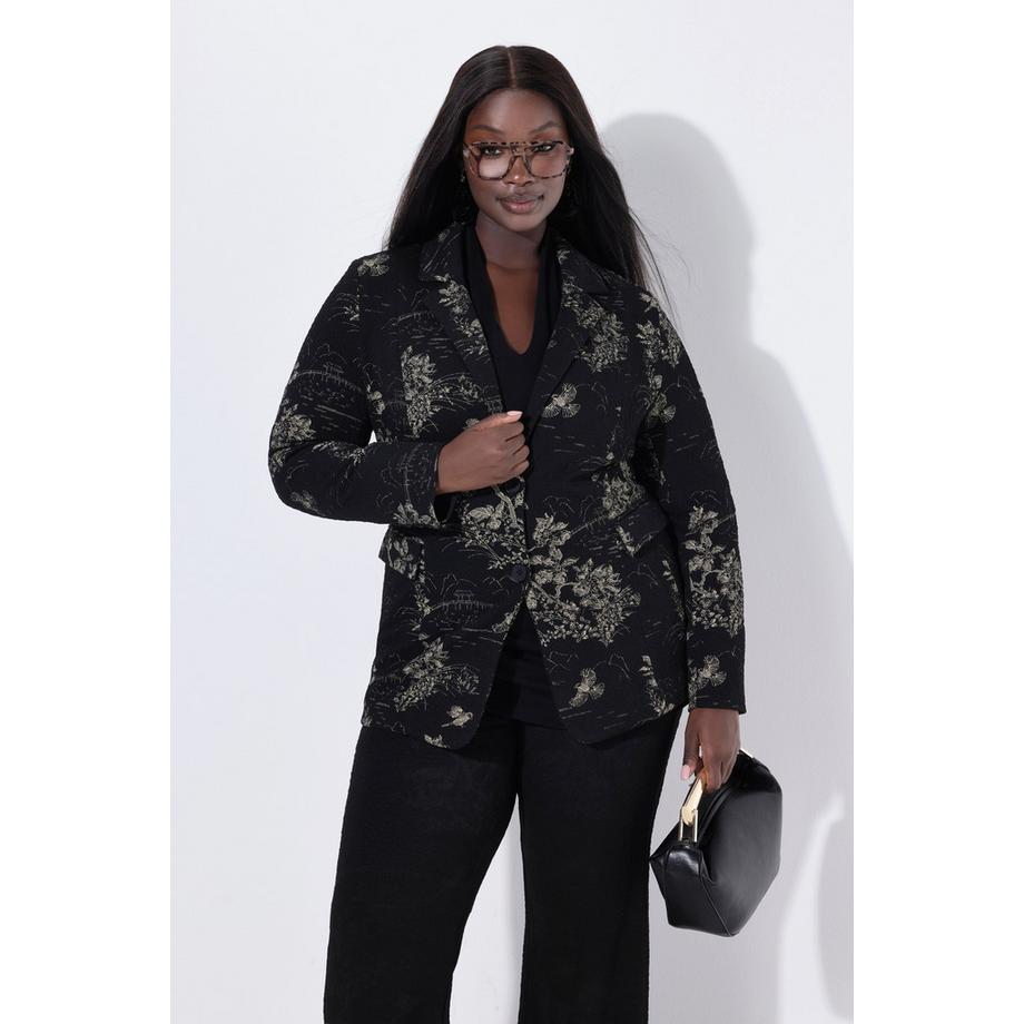 Ulla Popken Jacquard Blazer Reverskragen Langarm Stretchfutter  