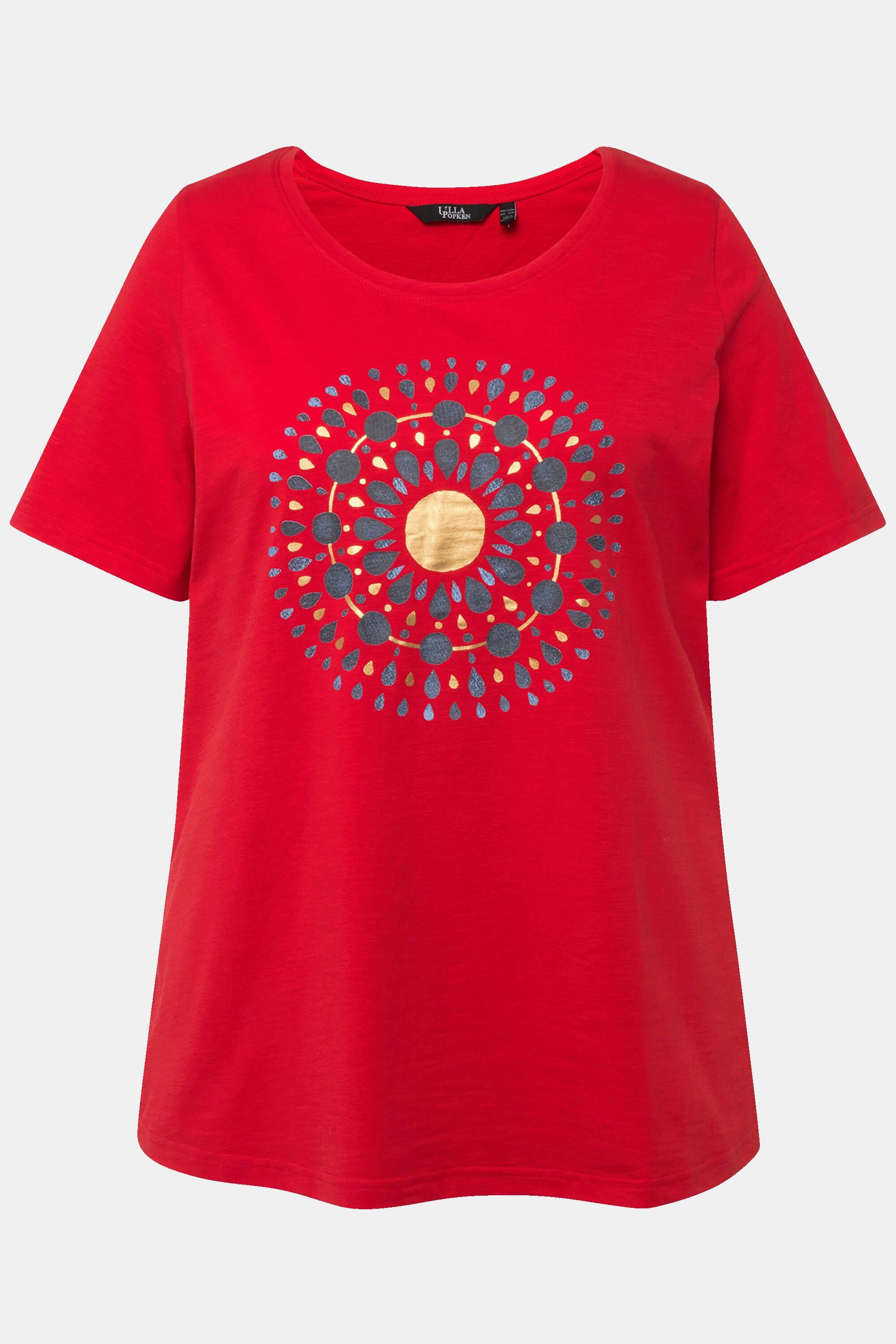 Ulla Popken  T-shirt en A à col rond et manches courtes. Mandala. 