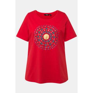 Ulla Popken  T-shirt dal taglio svasato con design mandala, scollo a girocollo e mezze maniche 