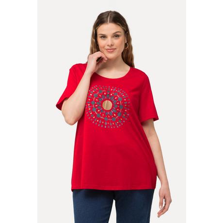 Ulla Popken  T-shirt en A à col rond et manches courtes. Mandala. 