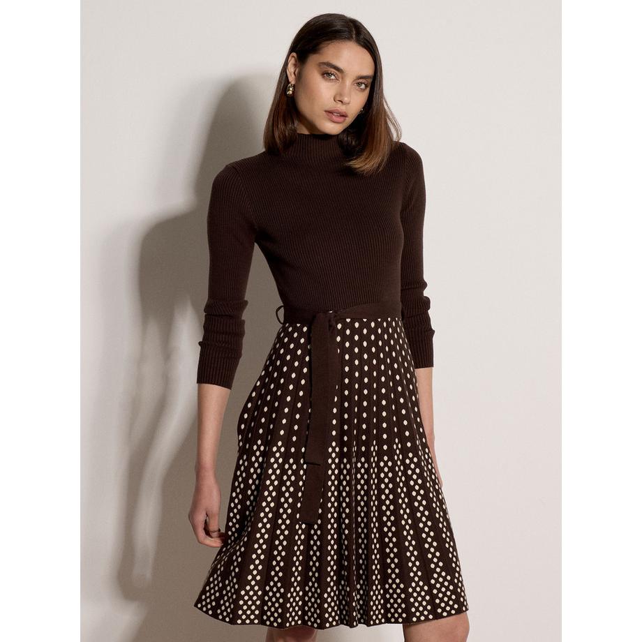 APRICOT Geripptes Strick Mini-Kleid mit Polka-Dots  