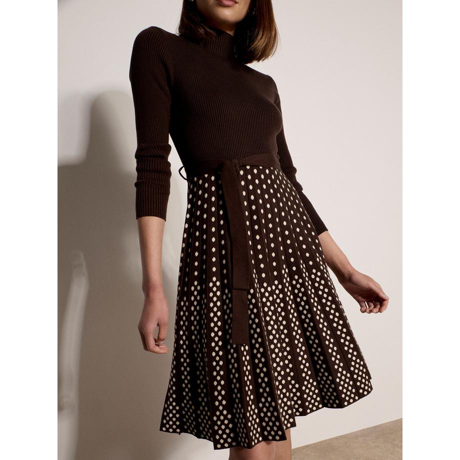 APRICOT Geripptes Strick Mini-Kleid mit Polka-Dots  