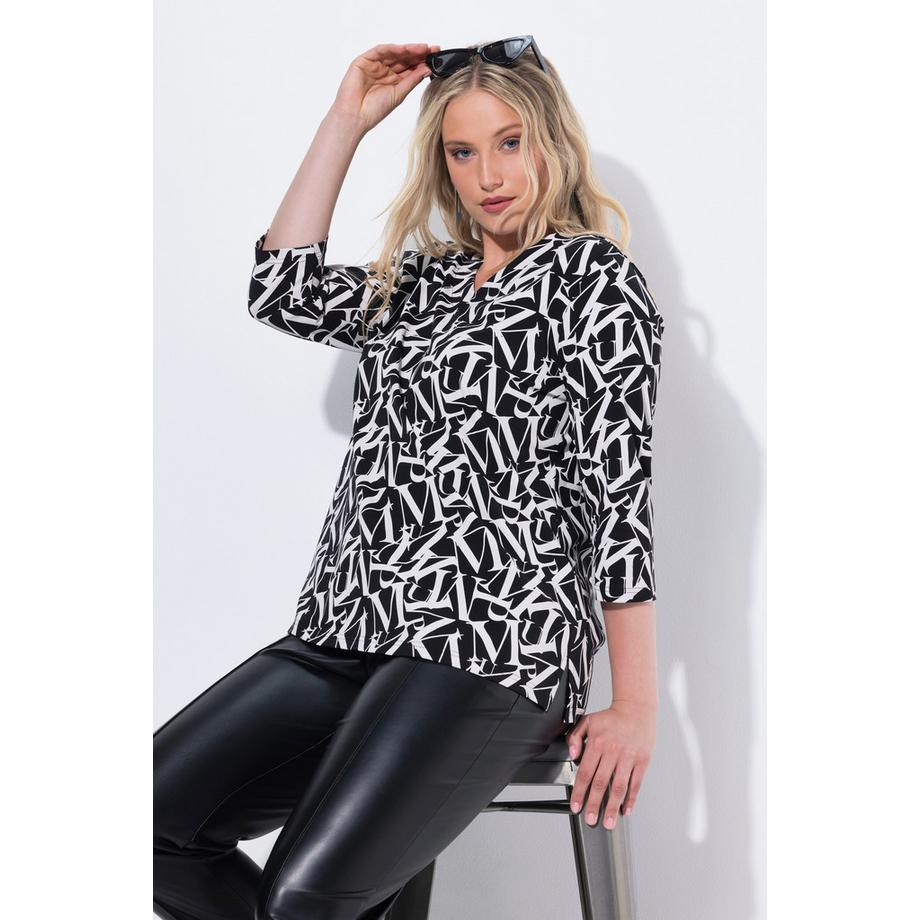 Ulla Popken Maglia Classica Stampa Lettere Scollo V Maniche 3/4  