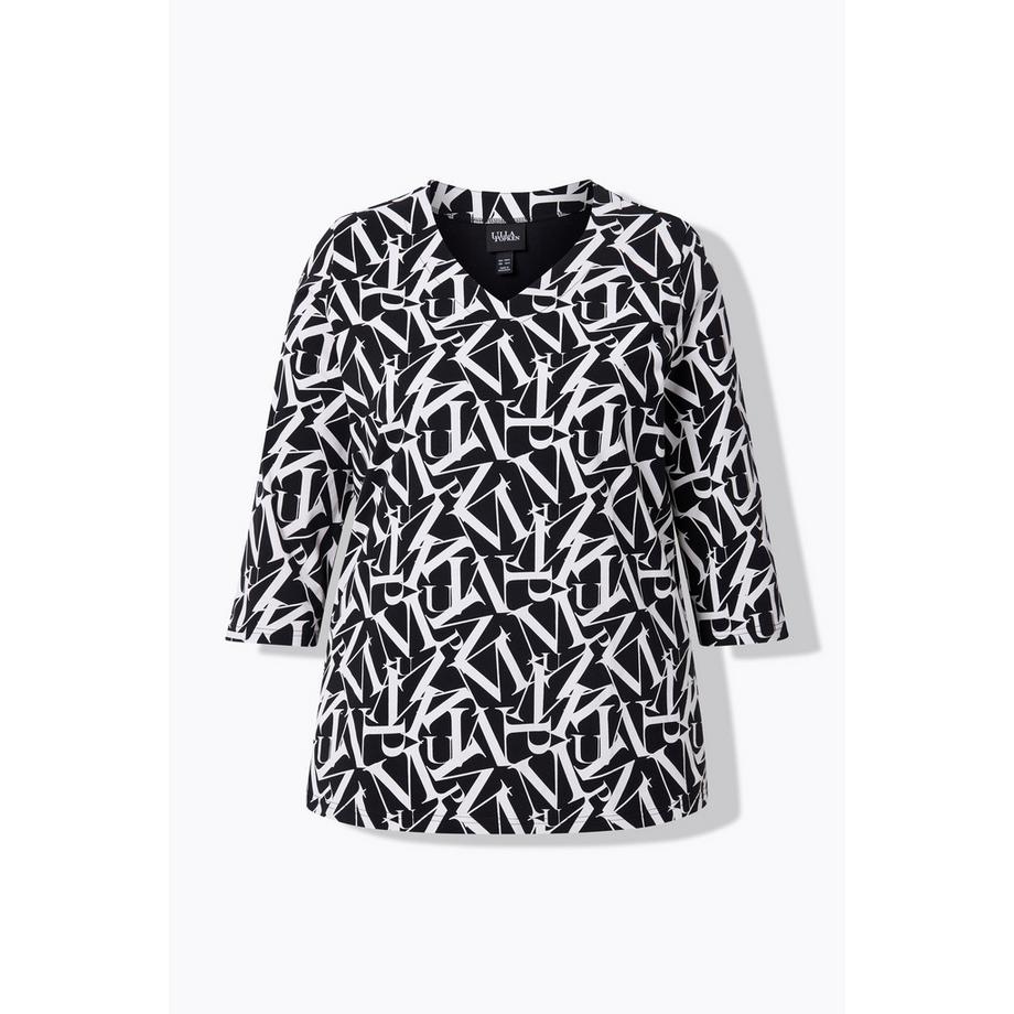 Ulla Popken Maglia Classica Stampa Lettere Scollo V Maniche 3/4  