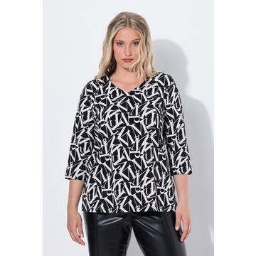 Maglia classica con lettere, scollo a V e maniche a 3/4