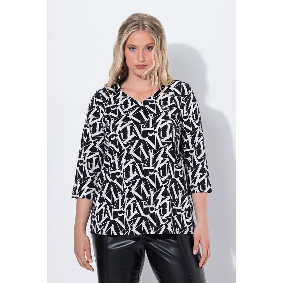 Ulla Popken Maglia Classica Stampa Lettere Scollo V Maniche 3/4  