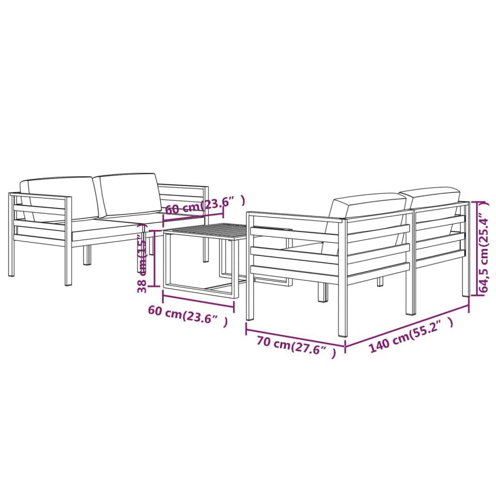 VidaXL Garten-lounge-set aluminium  