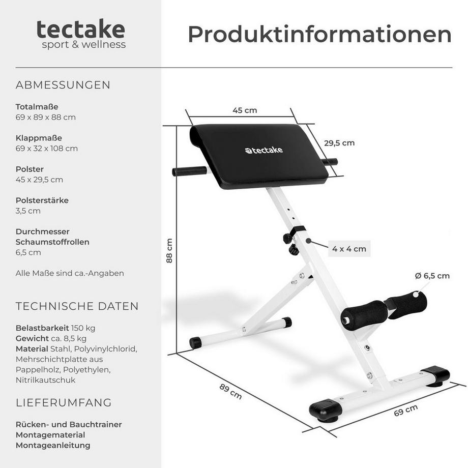 Tectake  Panca Hyperextension  Coleman per estendere la schiena e allenare l'addome, regolabile in 5 posizioni 