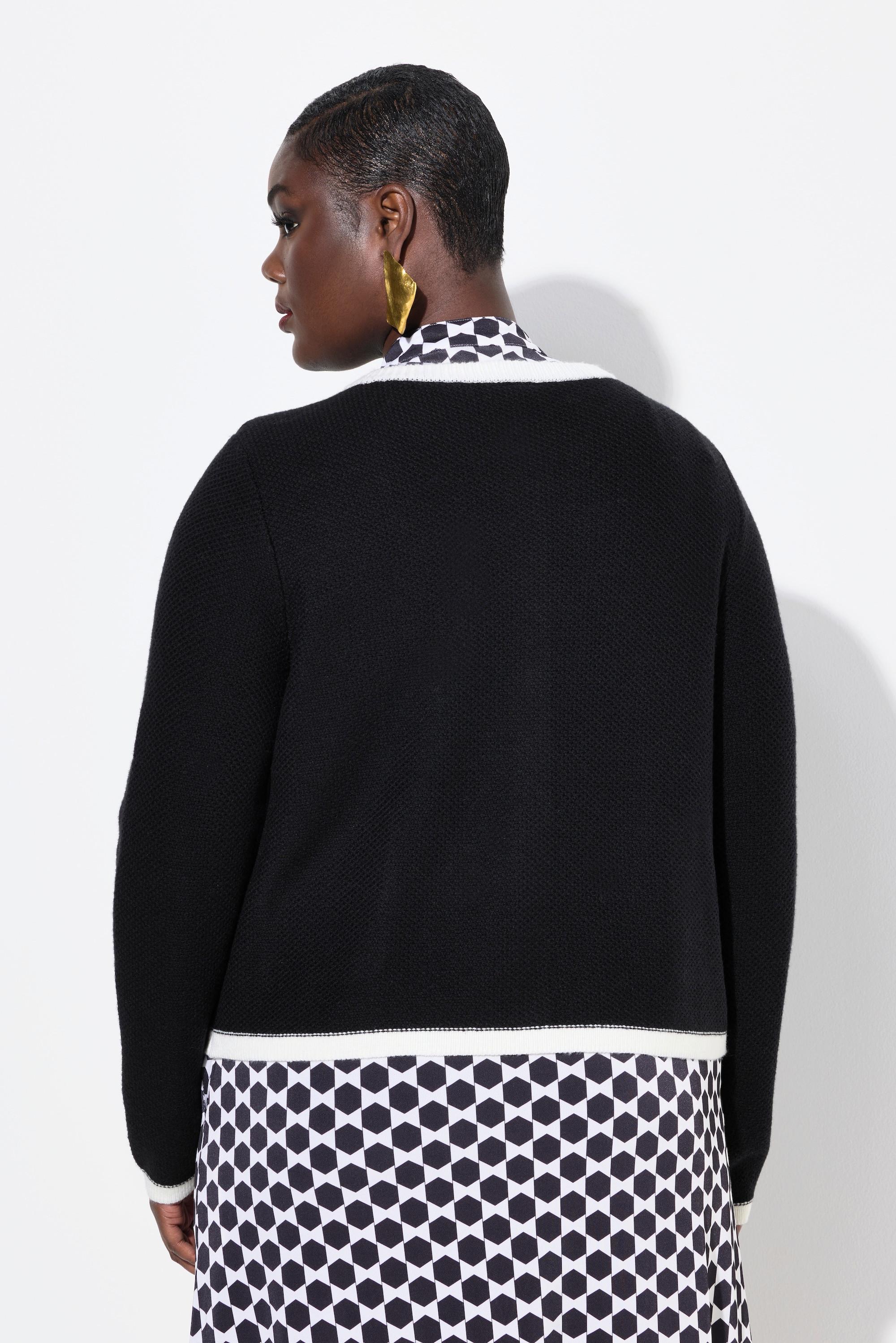 Ulla Popken Strickjacke Schmuckbündchen Rundhals Langarm  