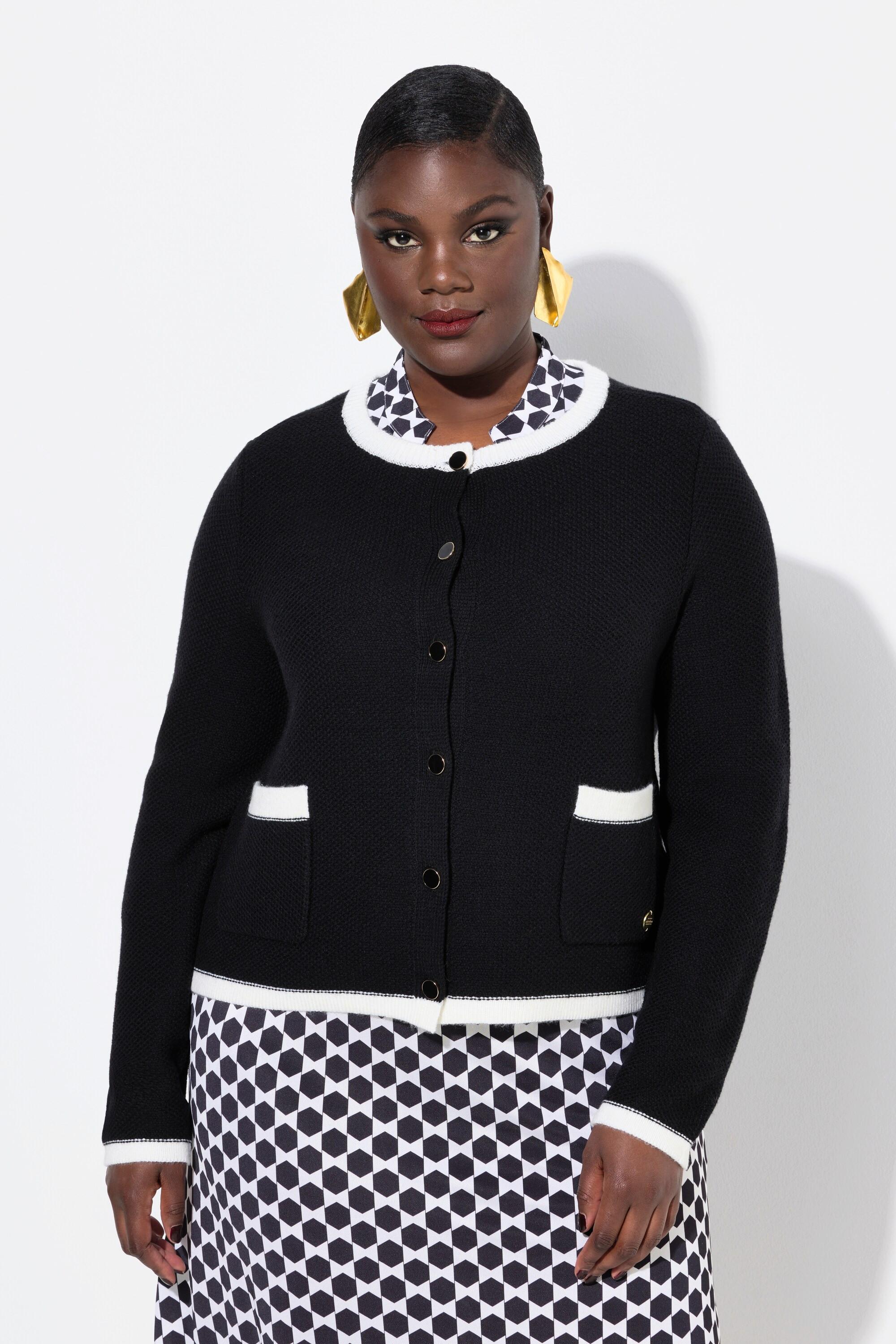 Ulla Popken Strickjacke Schmuckbündchen Rundhals Langarm  