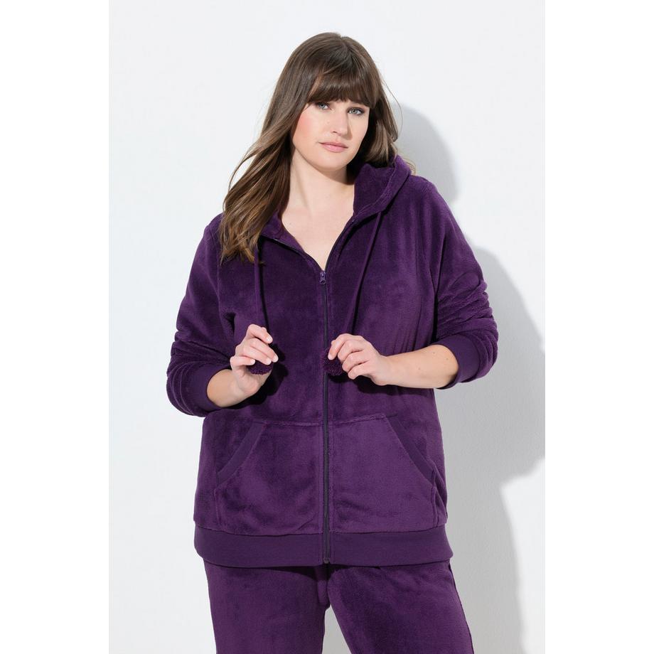 Ulla Popken Homewear Plüsch Kapuzenjacke mit Kängurutaschen  