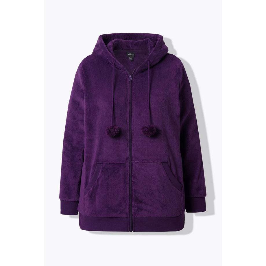 Ulla Popken Homewear Plüsch Kapuzenjacke mit Kängurutaschen  
