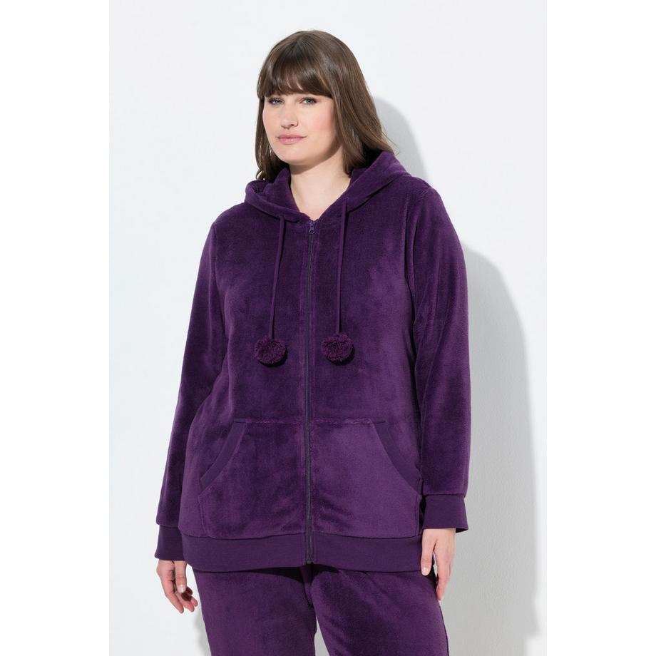 Ulla Popken Homewear Plüsch Kapuzenjacke mit Kängurutaschen  