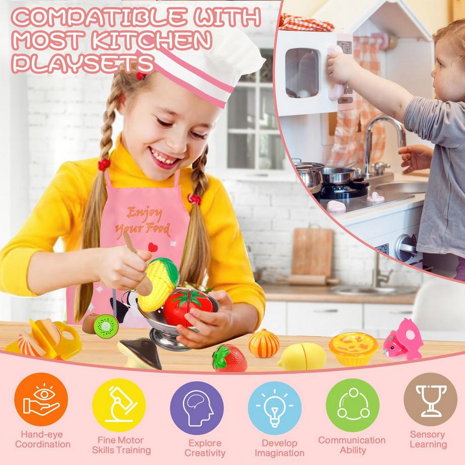 Activity-board  Accessoires de cuisine pour enfants, set de cuisine en acier inoxydable, jouet pour enfants, accessoires de cuisine pour poupées, jouet alimentaire 
