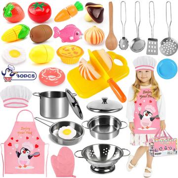 Accessoires de cuisine pour enfants, set de cuisine en acier inoxydable, jouet pour enfants, accessoires de cuisine pour poupées, jouet alimentaire
