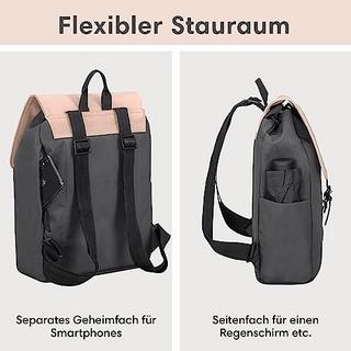 Only-bags.store Backpack Small Grey Pink - Ida - Small backpack for leisure, university or city - With laptop compartment (up to 13 inches) - Elegant & Sustainable - Water repellent  