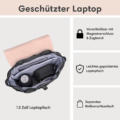 Only-bags.store Backpack Small Grey Pink - Ida - Small backpack for leisure, university or city - With laptop compartment (up to 13 inches) - Elegant & Sustainable - Water repellent  