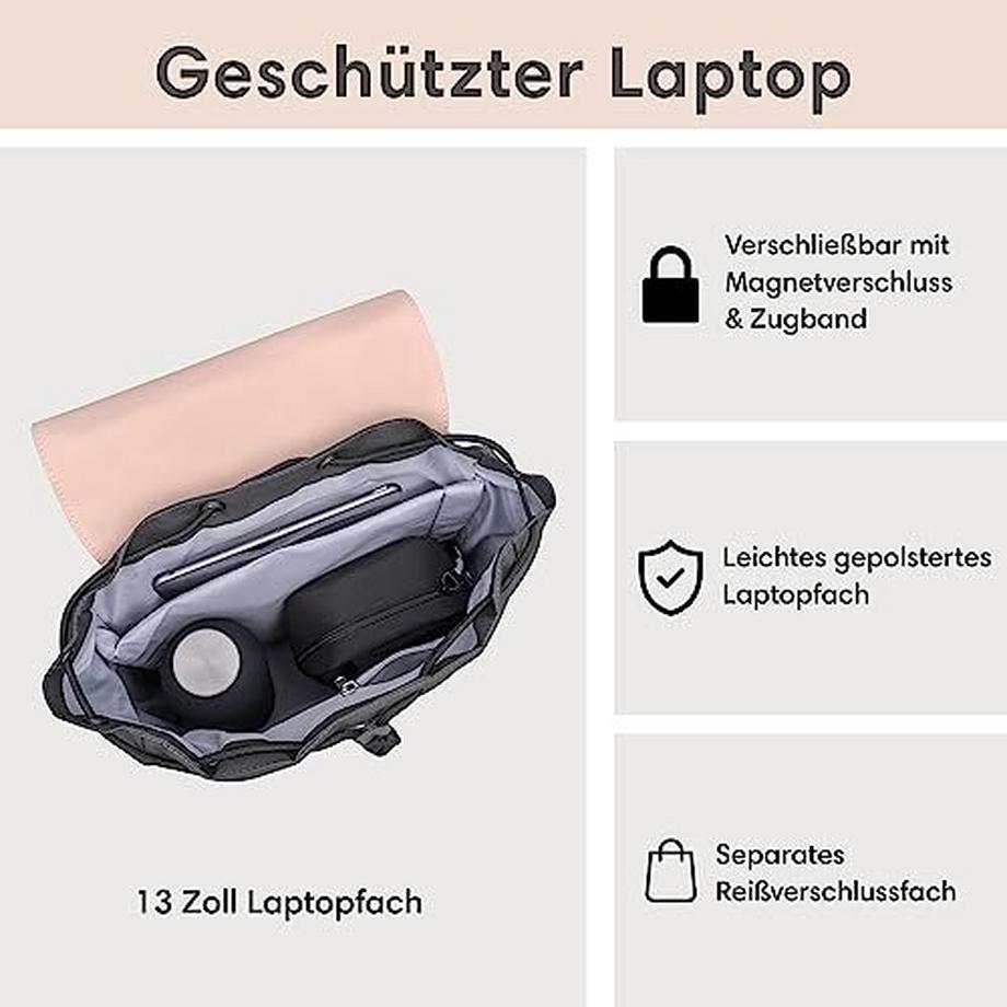Only-bags.store Ida Zaino Piccolo Grigio Rosa con Scomparto per Laptop  