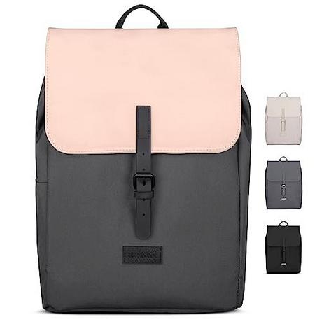 Only-bags.store Backpack Small Grey Pink - Ida - Small backpack for leisure, university or city - With laptop compartment (up to 13 inches) - Elegant & Sustainable - Water repellent  