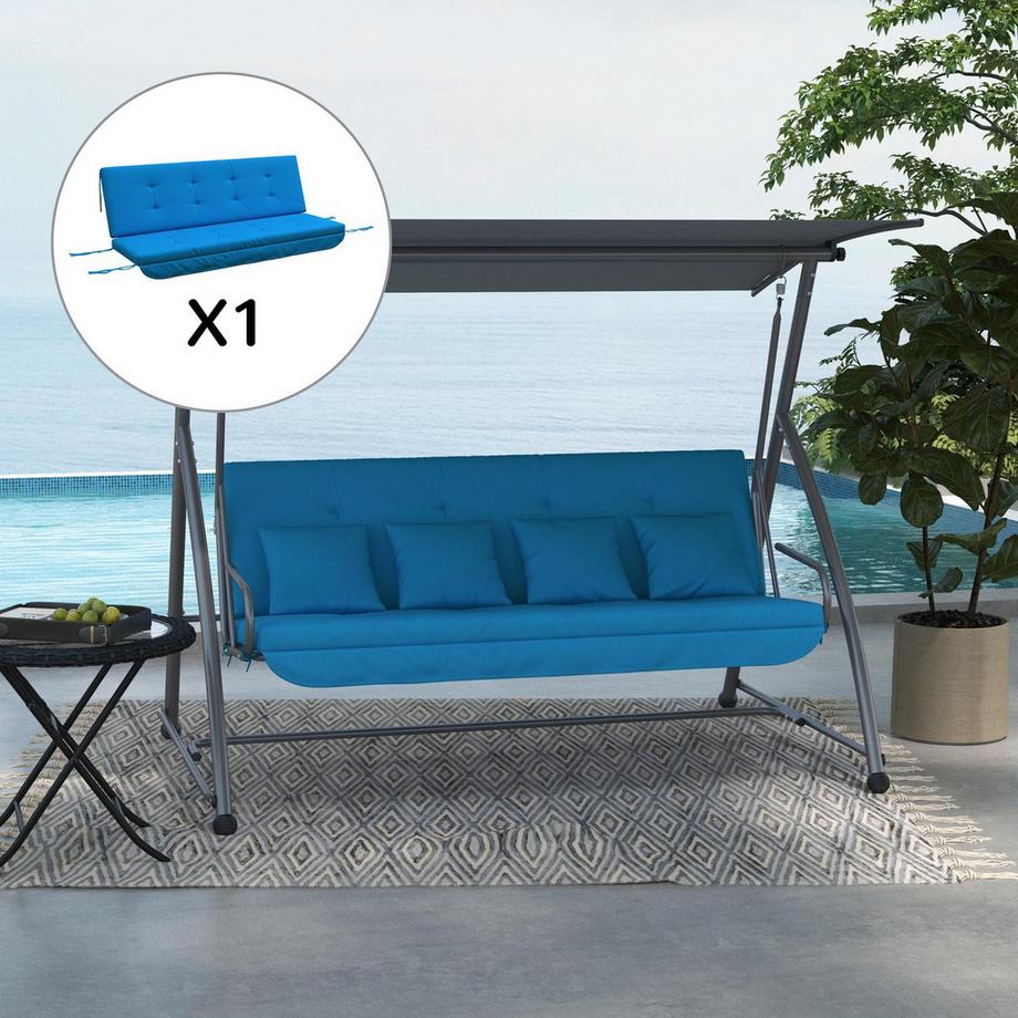 Northio Hollywoodschaukel Auflagen-Set 170 Cm Stuhlkissen Schaukelauflage Sitzkissen Gartenschaukel Gartenpolster Rückenkissen Seitenkissen Blau  