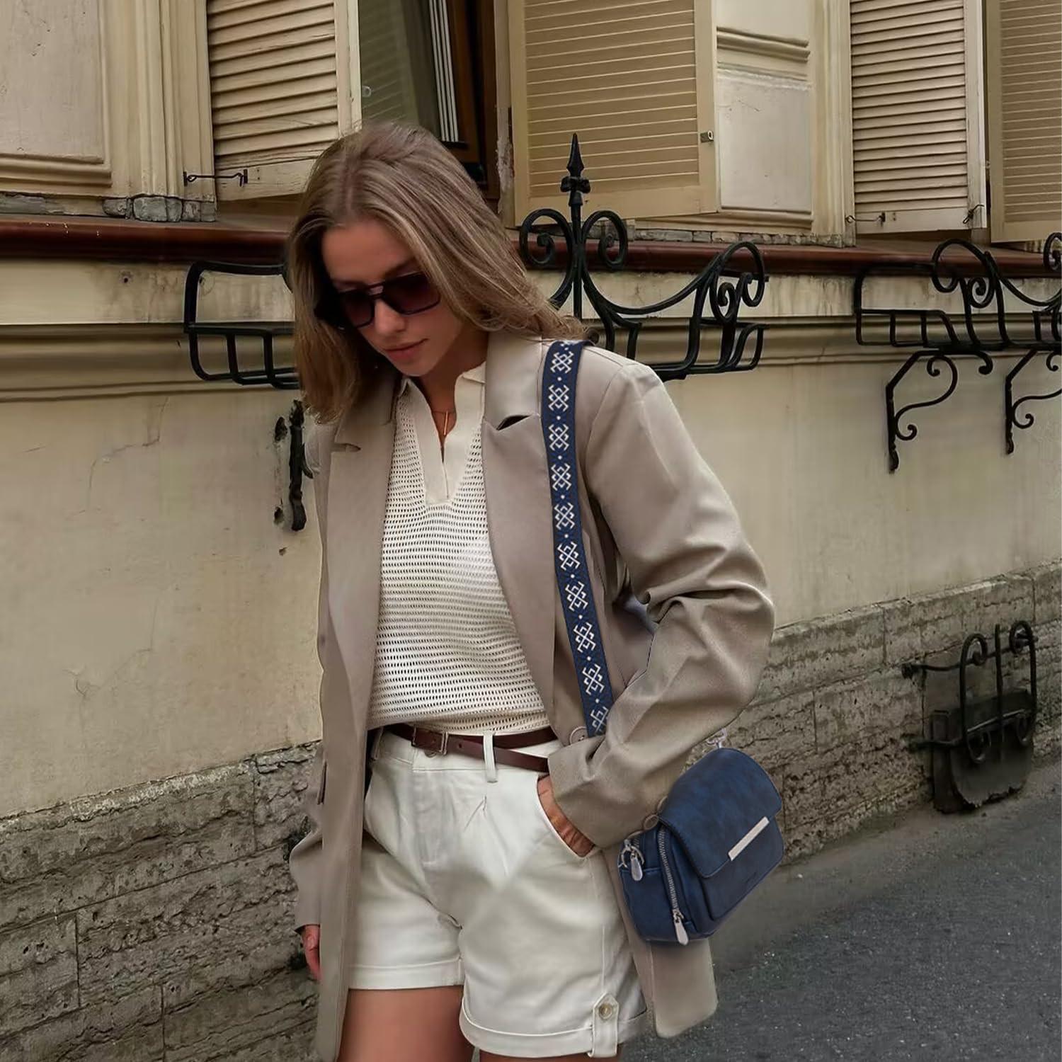 Only-bags.store Vegane Leder Crossbody Bag mit verstellbarem abnehmbarem breitem Riemen  