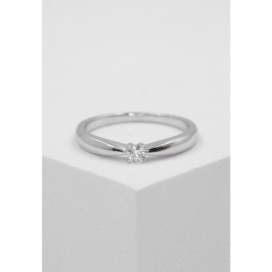MUAU Schmuck  Solitaire Ring Diamant 0.10ct. Palladium-Weissgold 750 