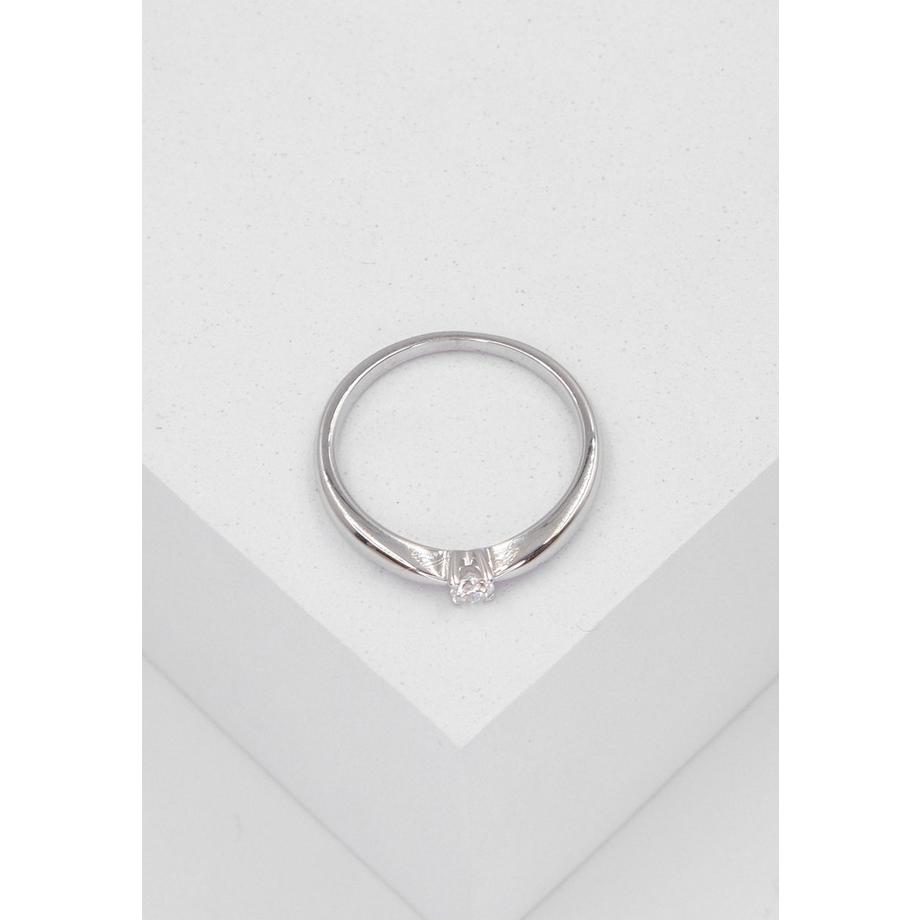 MUAU Schmuck  Solitaire Ring Diamant 0.10ct. Palladium-Weissgold 750 
