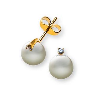 MUAU Schmuck  Clous d'oreilles perle or jaune 750 diamants perle d'eau douce 0,04ct. 7mm 