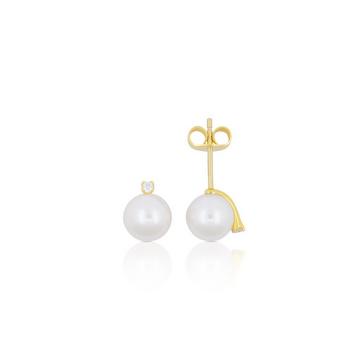 Clous d'oreilles perle or jaune 750 diamants perle d'eau douce 0,04ct. 7mm