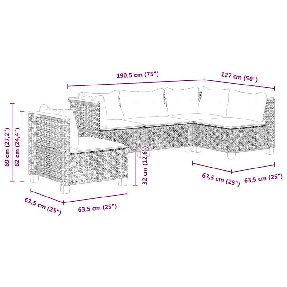 VidaXL set divano da giardino Polirattan  