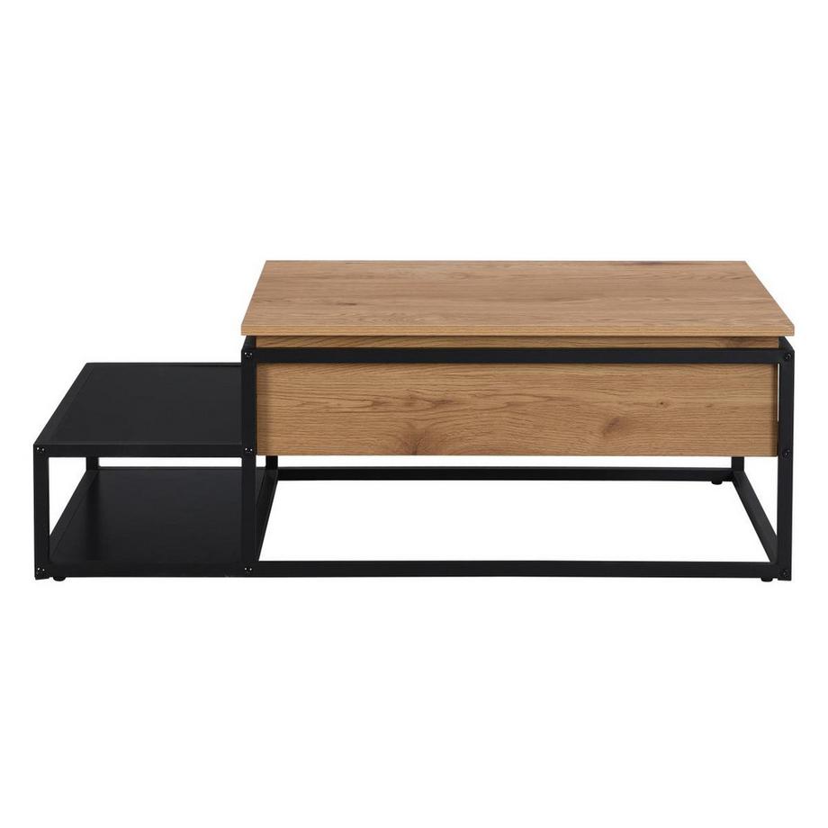 Vente-unique Table basse avec plateau relevable - MDF et Métal - Naturel et noir - LUTESA  