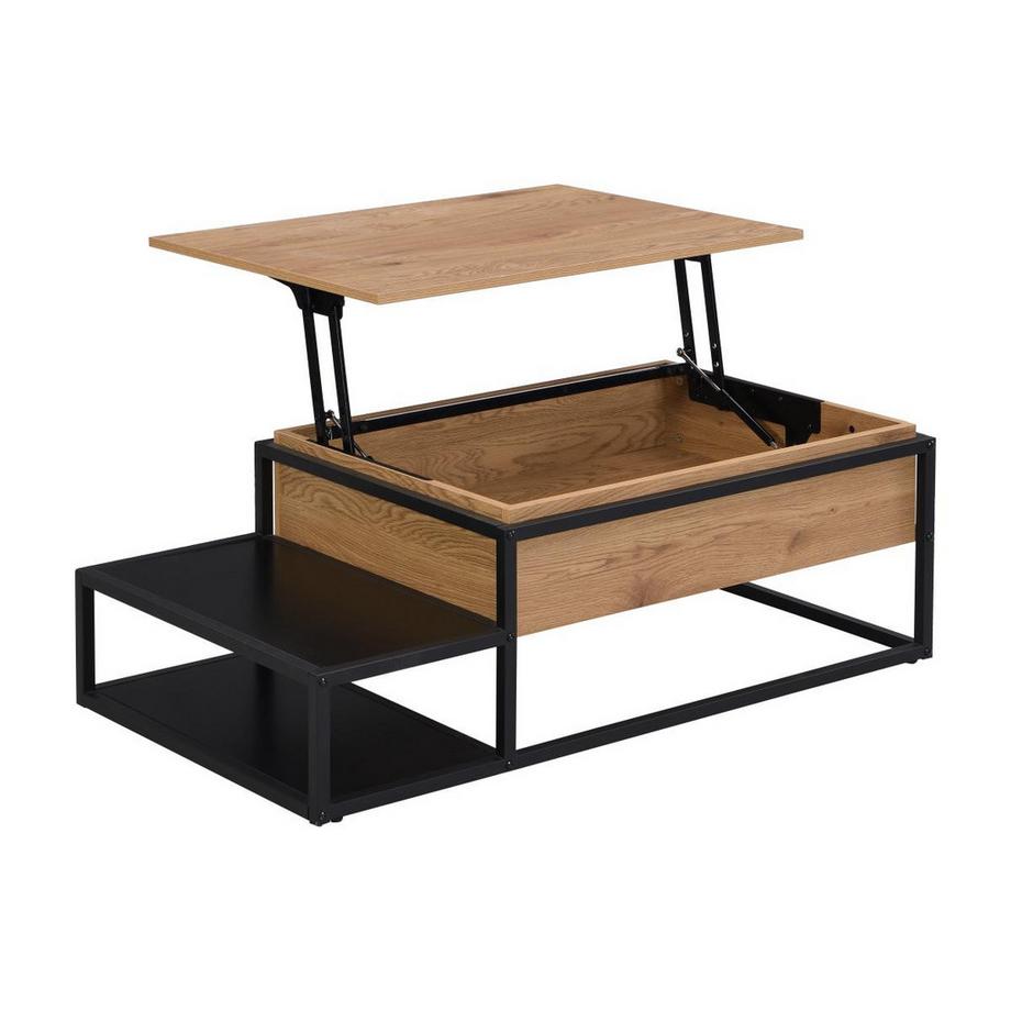 Vente-unique Table basse avec plateau relevable - MDF et Métal - Naturel et noir - LUTESA  