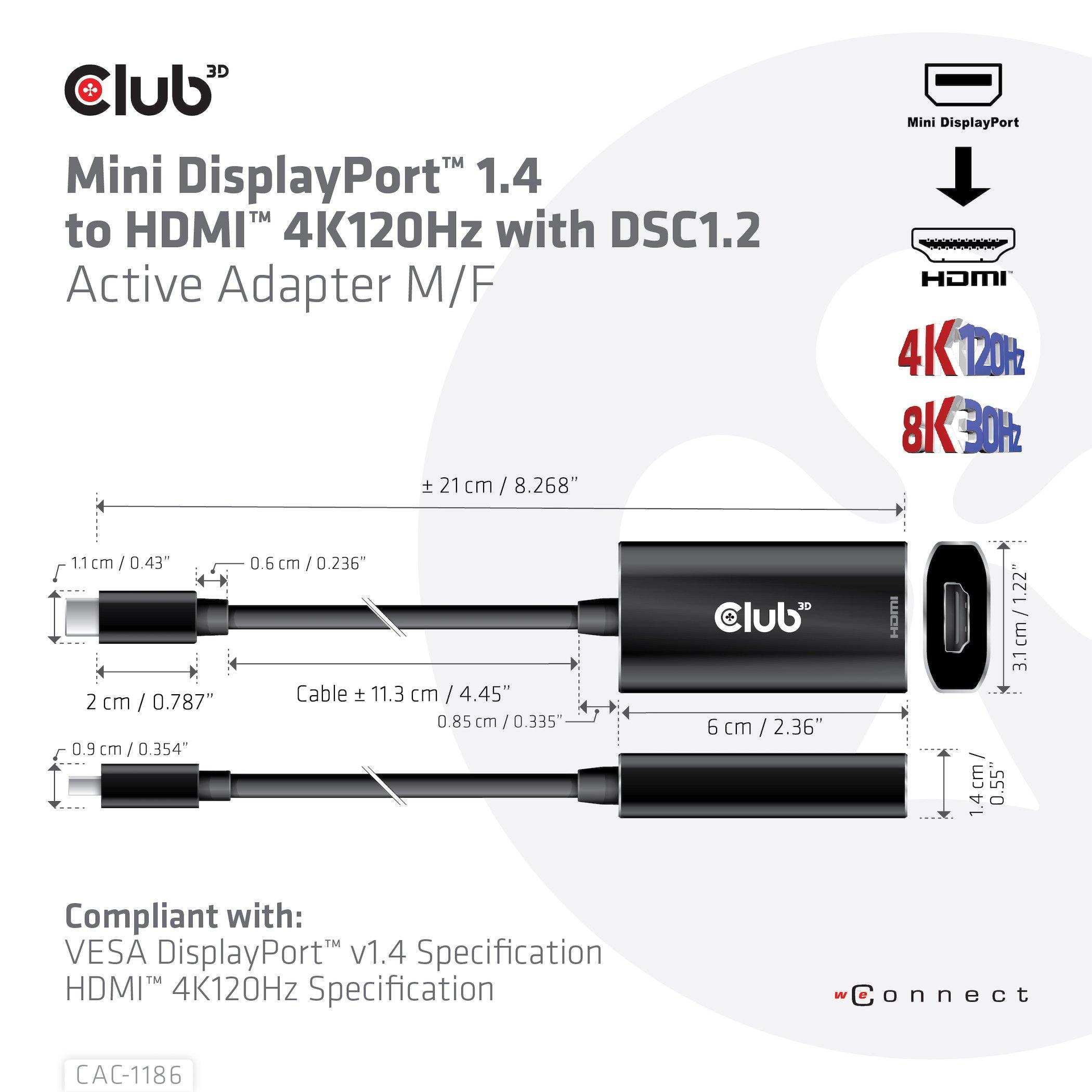 CLUB 3D  CLUB3D CAC-1186 cavo e adattatore video 0,15 m Mini DisplayPort HDMI tipo A (Standard) Nero 