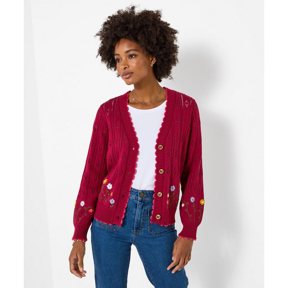 Joe Browns Ajour Strickjacke mit Blumenstickerei  