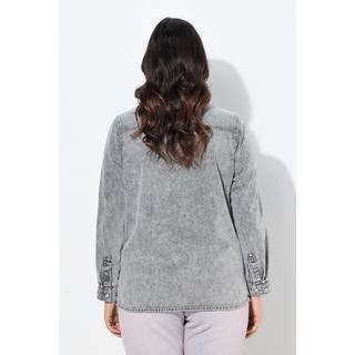 Ulla Popken Blusa di jeans Collo a camicia Bottoni automatici Maniche lunghe  